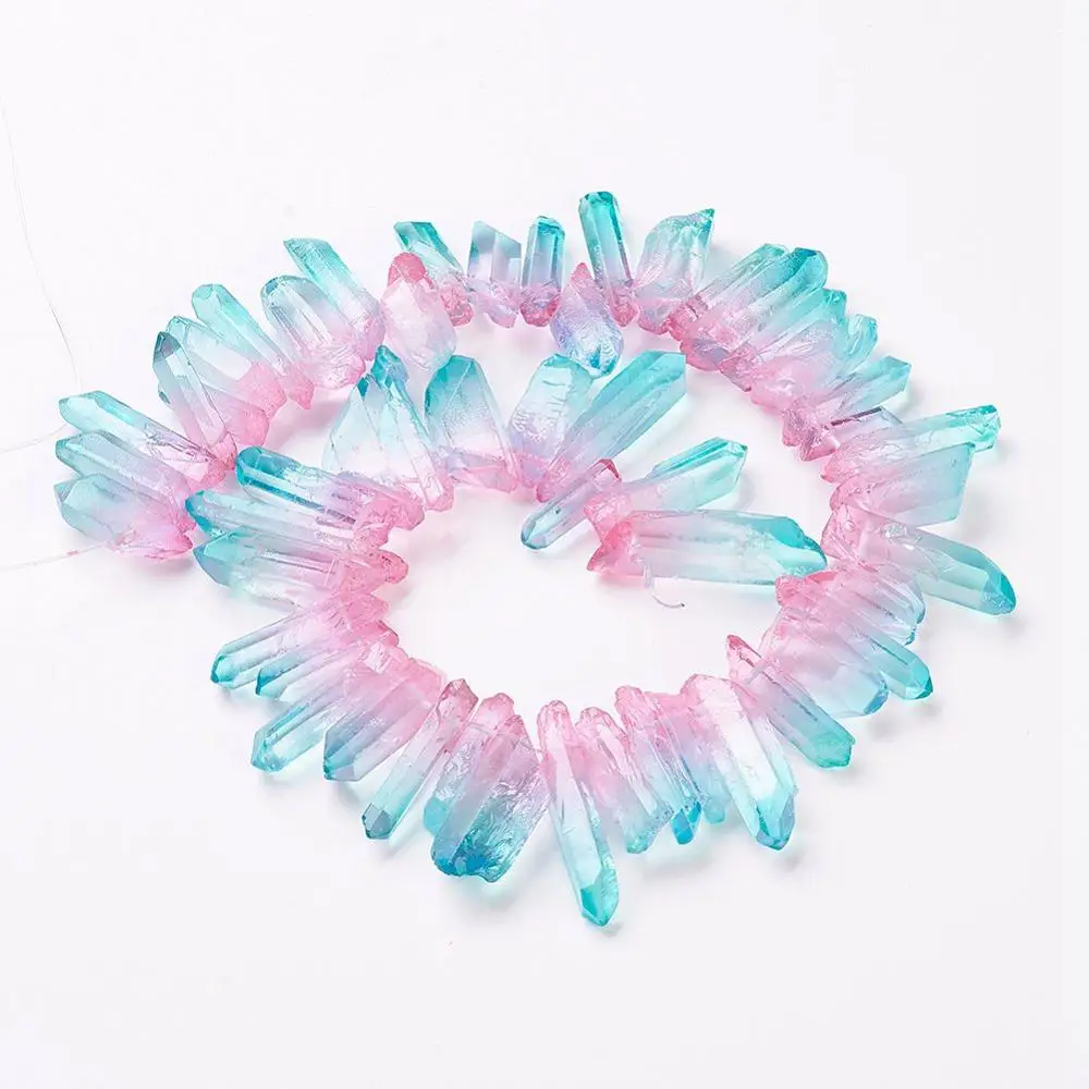 

PandaHall Natural Quartz Crystal Beads Strands Pointed Pendants Faceted Column Dyed Two Tone 15~40x5~13x4.5~12mm Hole 1mm
