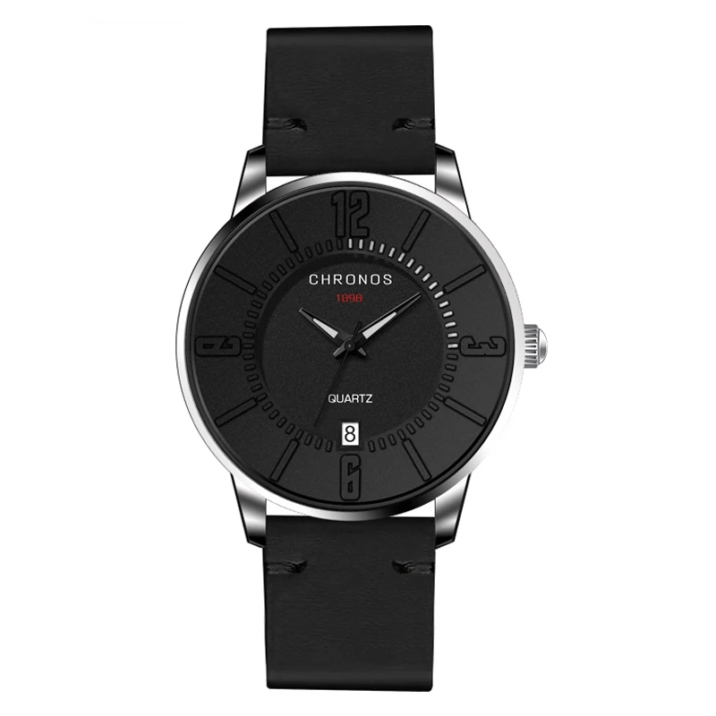 

Chronos Men Watches Waterproof Black Watch Men Luxury Genuine Leather Quartz Wrist Watch Relogio Masculino