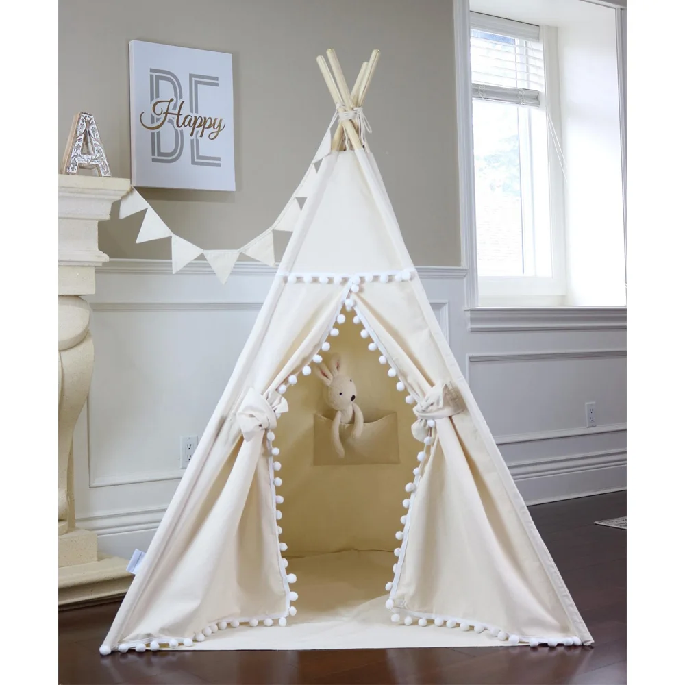 
Natural Pom Pom Teepee kids play Teepee 