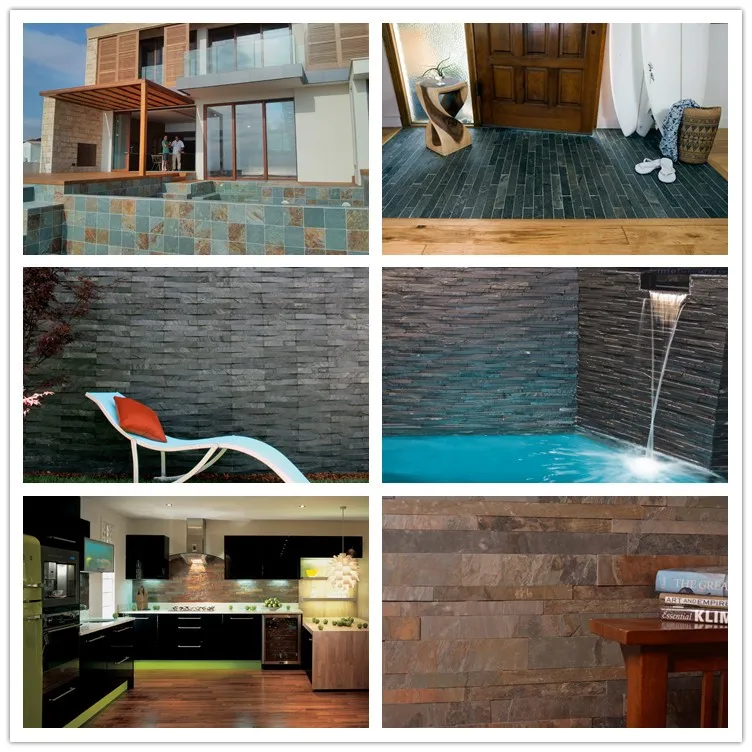 Baldosas De Piedra De Pizarra Negra Natural,Paneles De Pared,Piedra De