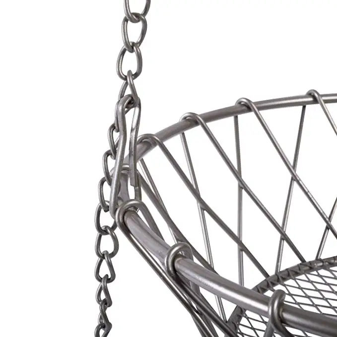 
3-Tier Fruit and Vegetable Basket with Sturdy Metal Chain Hanging Hook and Detachable Round Wire Nesting 