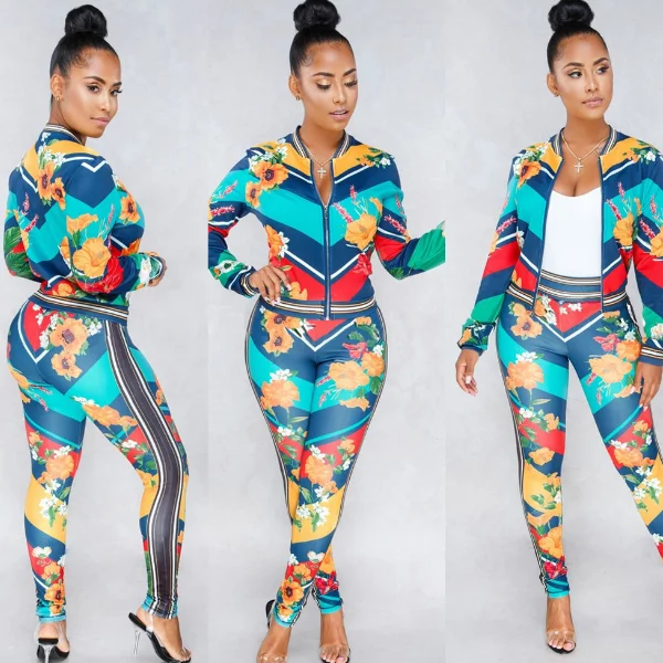 

SP3149A Hot Sale Floral Print 2pieces Women Tracksuit Set, N/a
