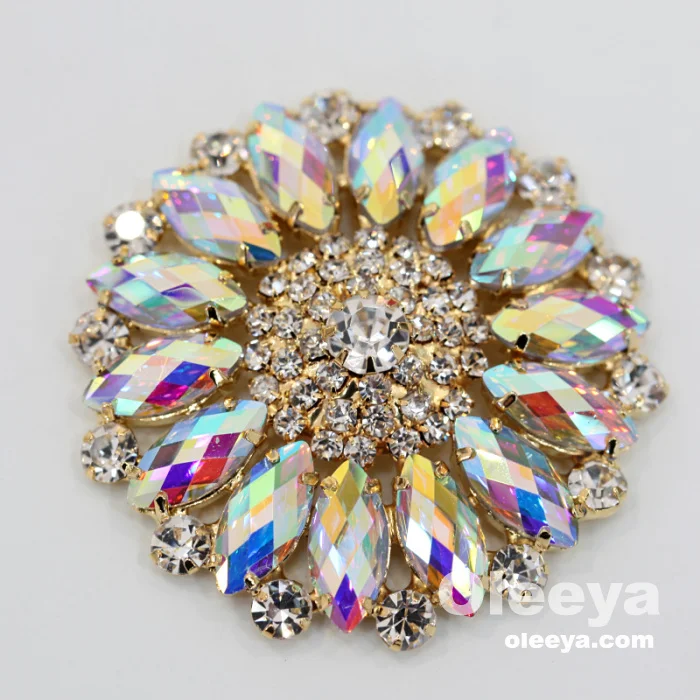 Wholesale Crystal Sew on Rhinestone Corsages With Silver Base Sewing Appliques for Clothing and Dresses
