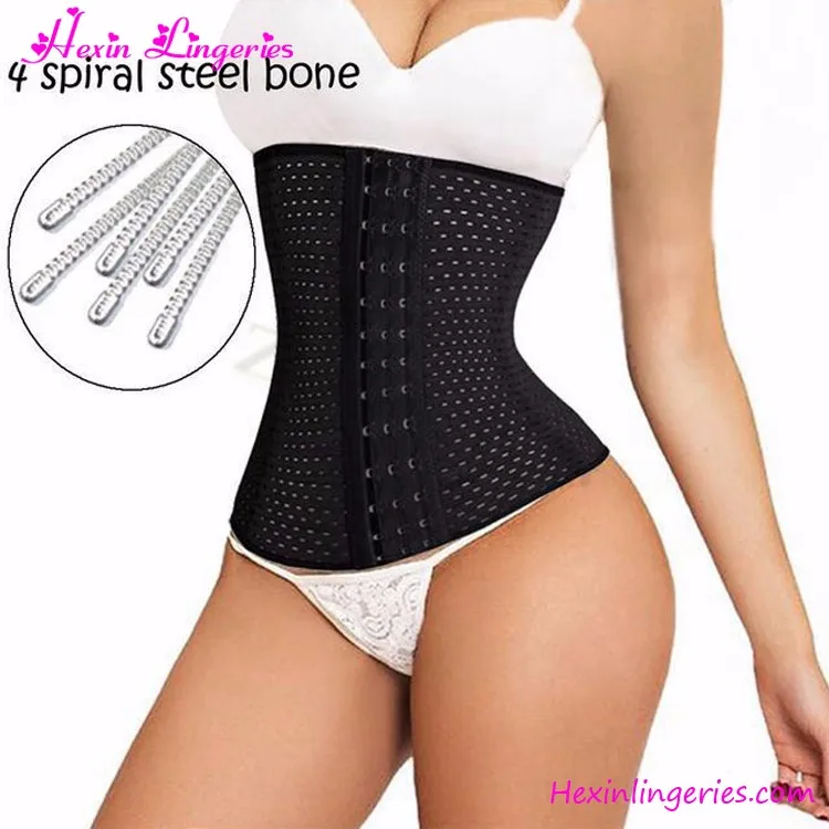 

USA Warehouse Free Shipping Dropship Black Breathable 4 Plastic Boned 3 Hooks Corset Waist Trainer Steel, N/a