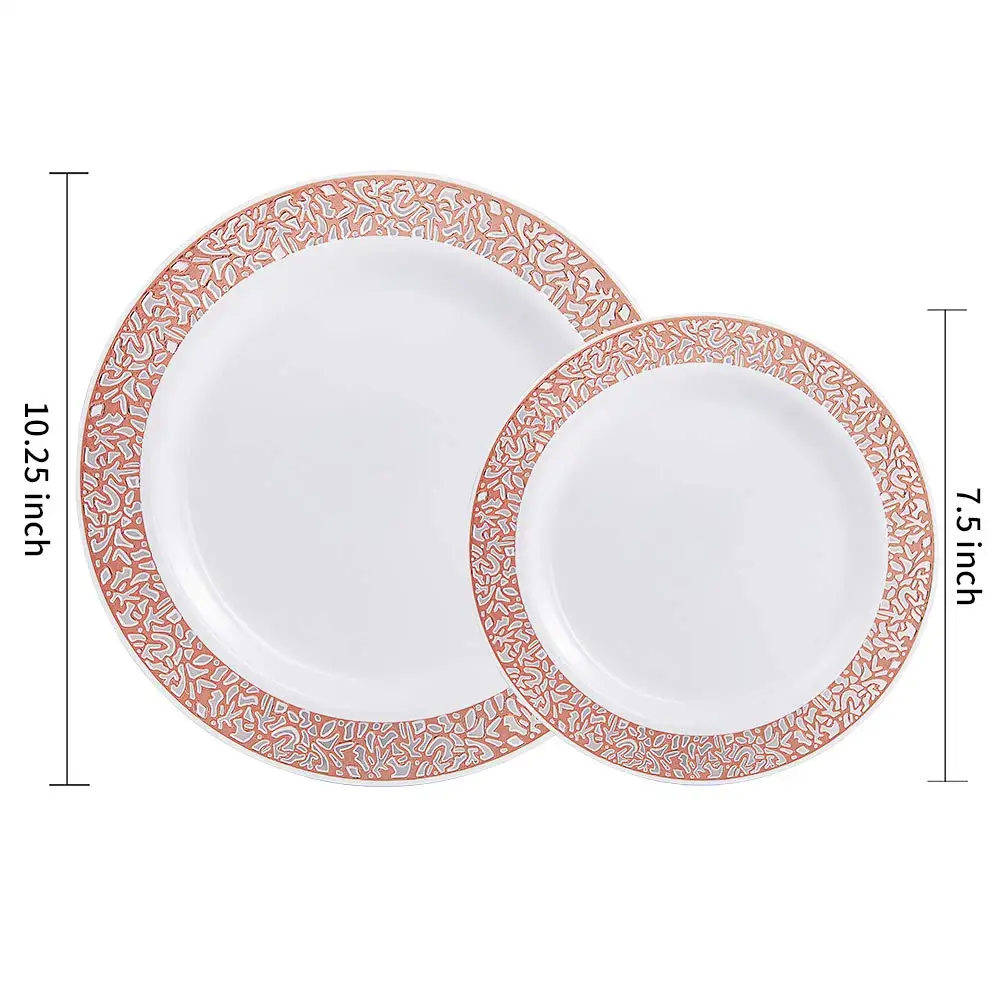 Rose Gold Fancy Disposable Plastic Plates Set Buy Wholesale Lace