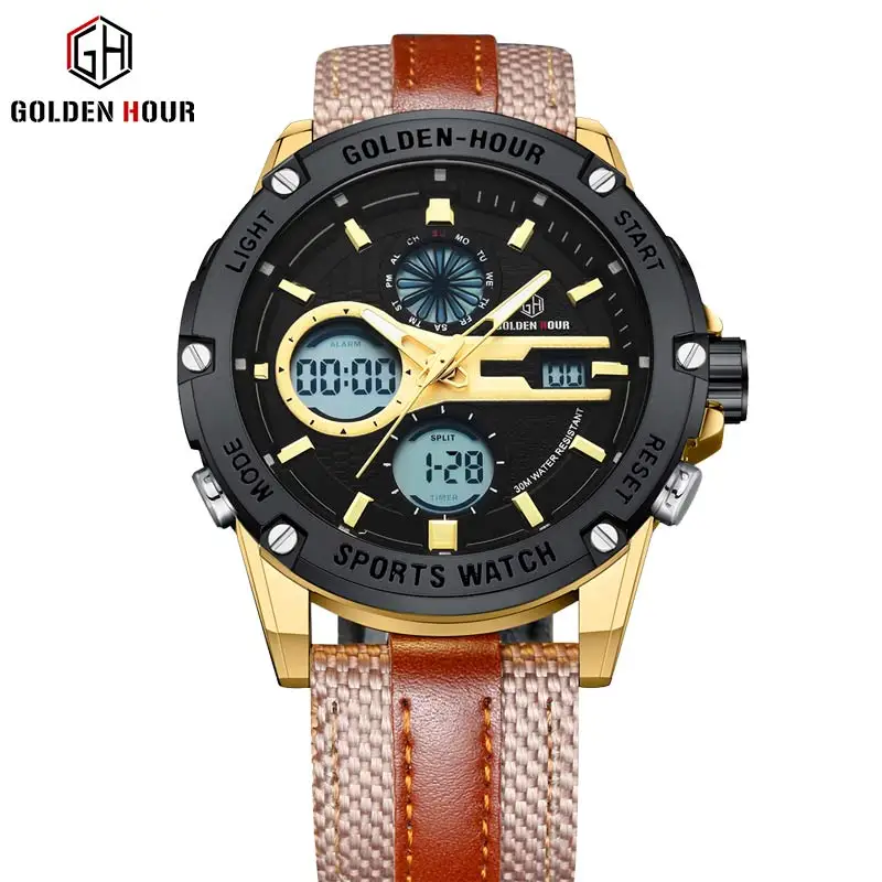 

chronograph luxury brand sport watch digital waterproof wrist 3 atm watch men quartz watch bracelet nylon strap, 3 colors
