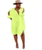 New Arrivals Fashion Plus Size Women Casual O-Neck Long Split Sleeve Solid Loose Irregular T-shirt Dress