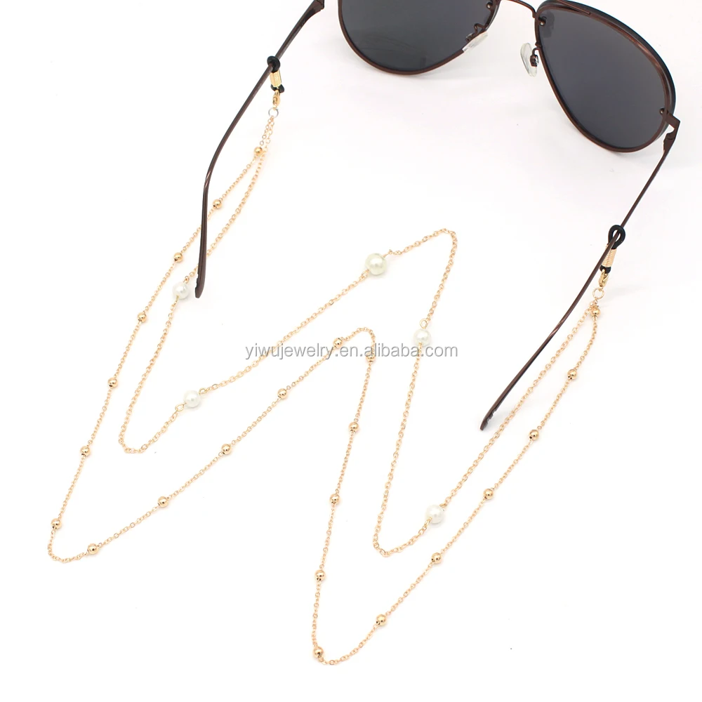 

GL374 classic style gold ball chain two layered pearl beads sunglasses holder, Red;other colors can be oem