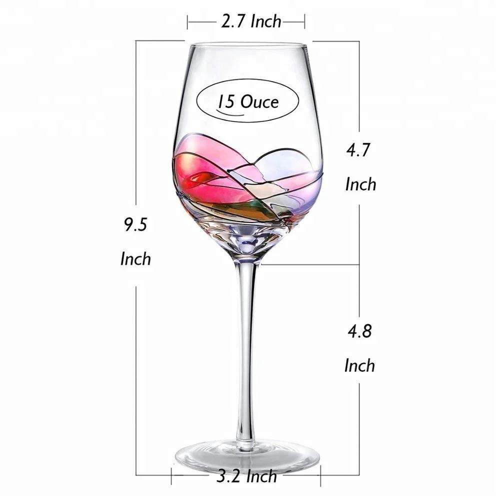 
Hand Made 15 OZ Set of 1 White or Red Wine Glass Unique Wine Gifts Hand Painted Wine Glasses 