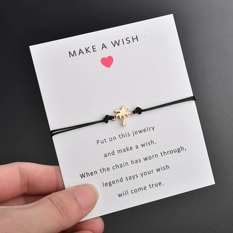 

Personality Weave Coconut Tree Bracelet Paperboard Wish Card Gift Handmade Rope Chain Bracelets For Women (KB8188), As picture