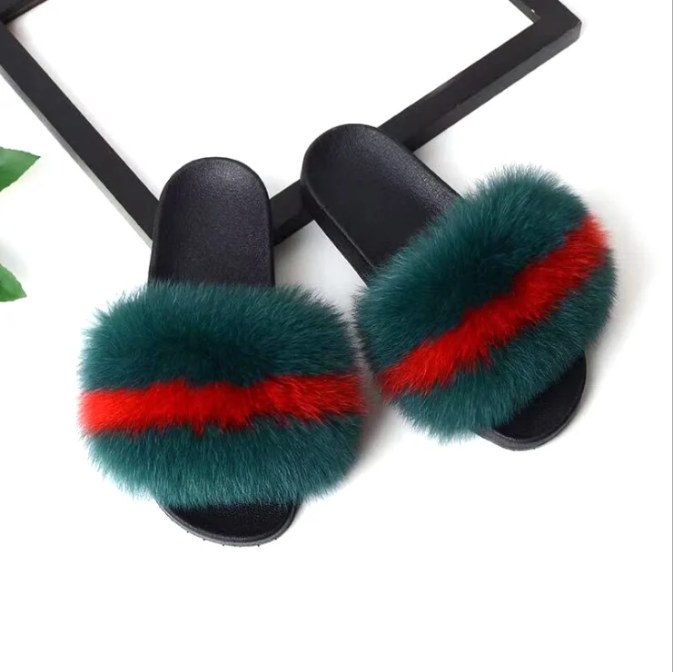 
Factory Direct Wholesale real brown fur slipper Soft fox Fur Slides slippers 