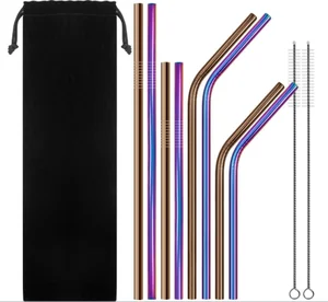 Image of Eco Friendly Straight Reusable Stainless Steel Drinking Straws Smoothie Straw