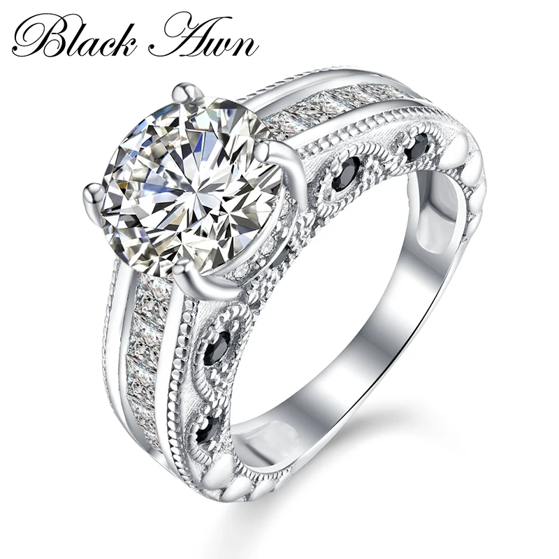 

[BLACK AWN] 925 Sterling Silver Fine Jewelry Trendy Engagement Rings for Women Wedding Ring C322