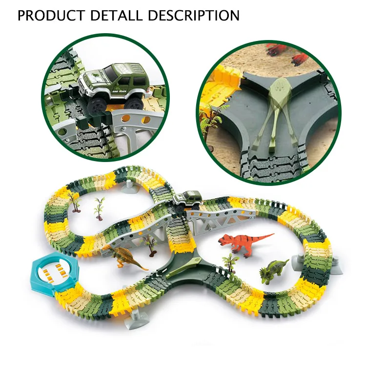 192 Pieces Dinosaur Tracks Car Toy Magic Flexible Tracks With Dinosaur