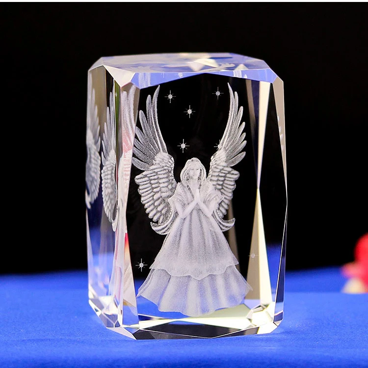 Guardian Angel Lazer Cut Engraved 3d Image Crystal Block