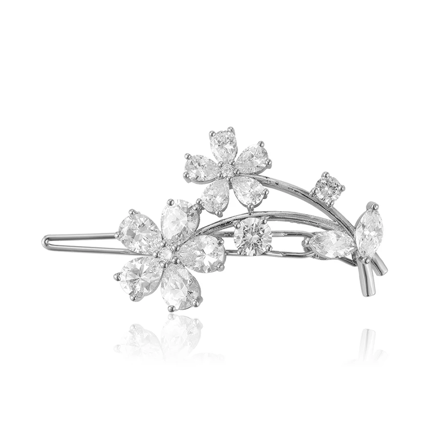 

00119 xuping flower hairclip Barrettes guangzhou silver color indian wholesale dubai white gold plated fashion jewelry, Rhodium color
