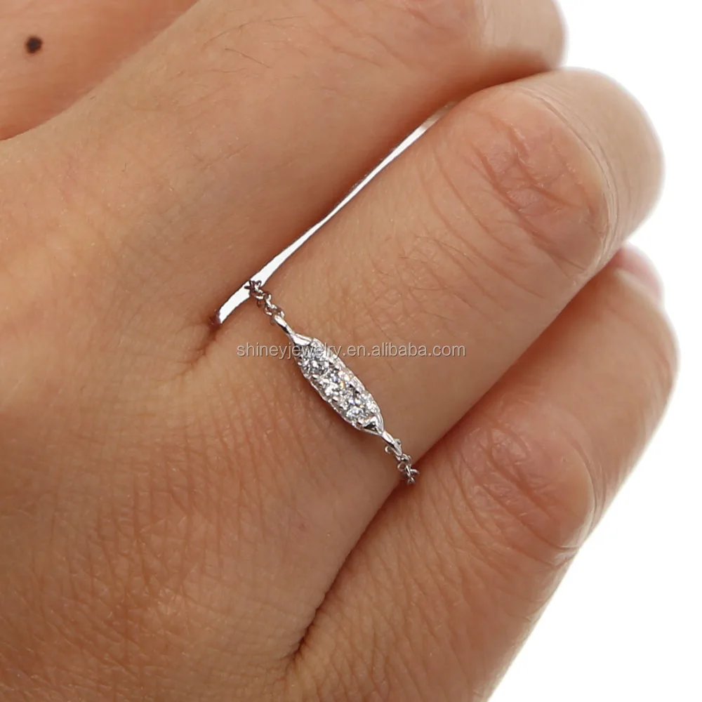 

2017 100% 925 sterling silver dainty thin 3 cz bar delicate bar chain ring