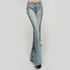 Custom women fashion high waist disdreesd ripped flare pants denim jeans