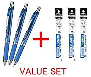 blue Pentel Energel retractable gel ink pen needle tip 0.5mm