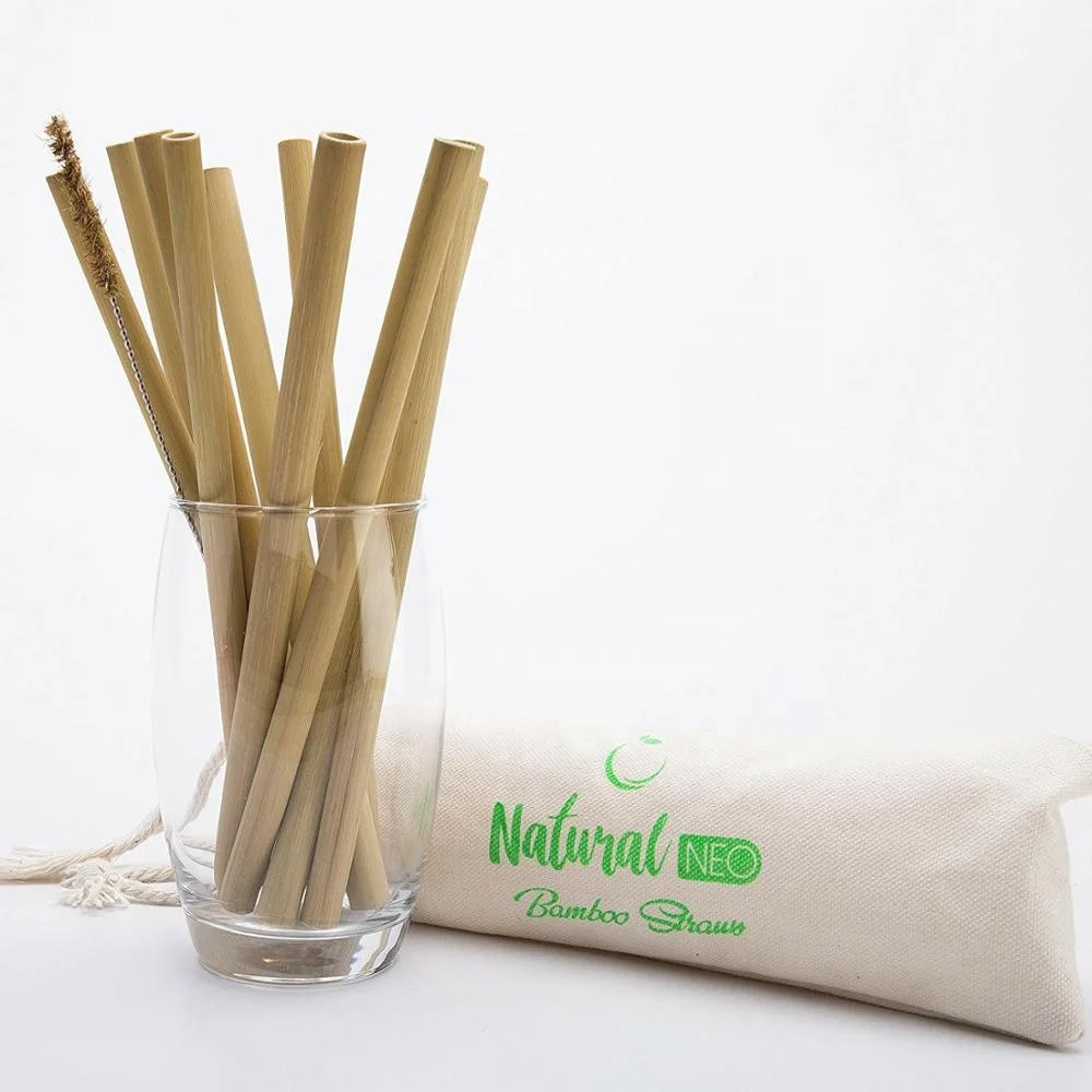 

100 % Natural Organic Reusable Eco friendly Bamboo Drinking Reusable Straws with cleaning brush, Yellow or green