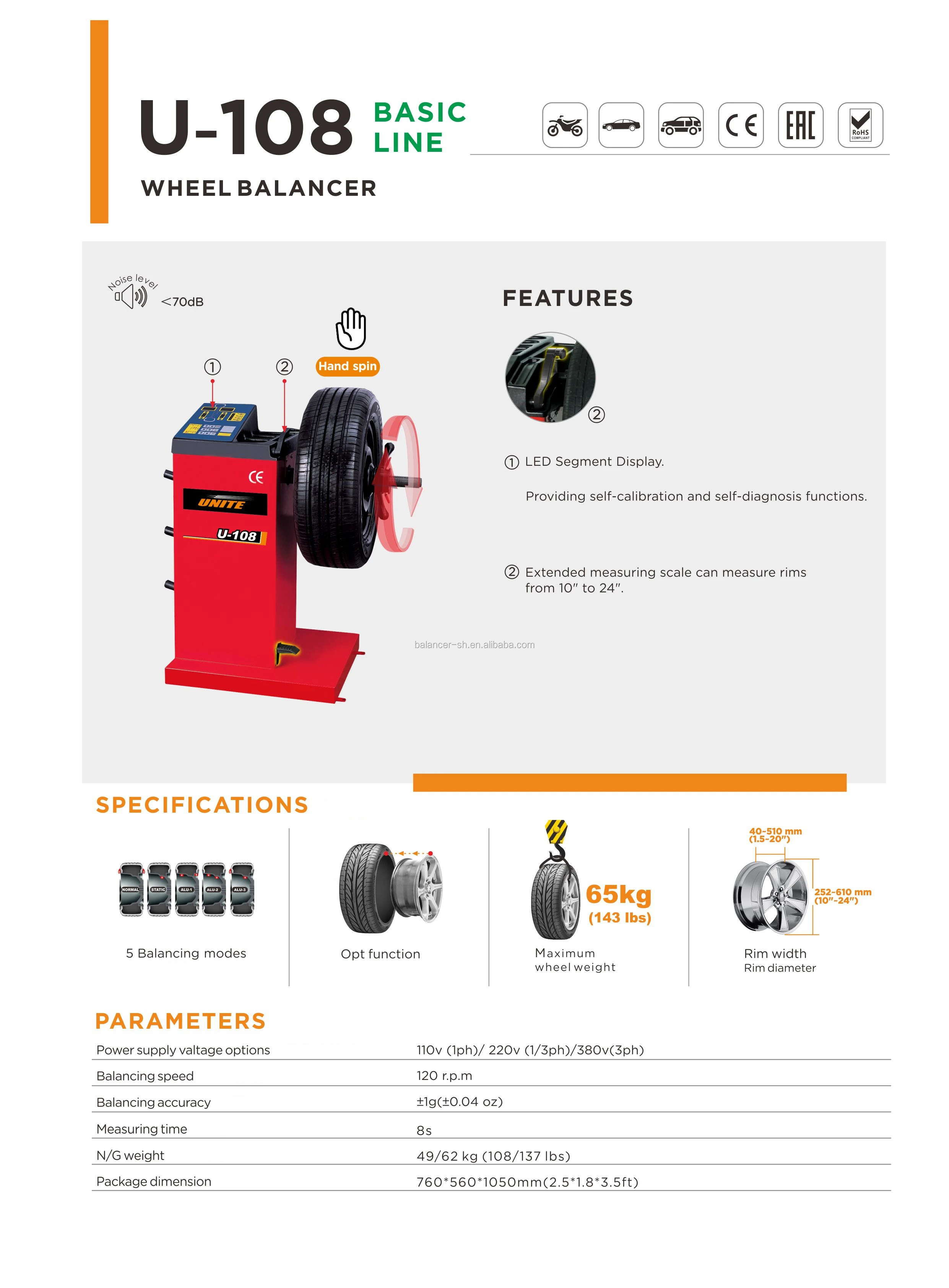 U-108 UNITE Car Wheel Balancer ce approved wheel balancer spare parts wheel balancer tyre service equipment