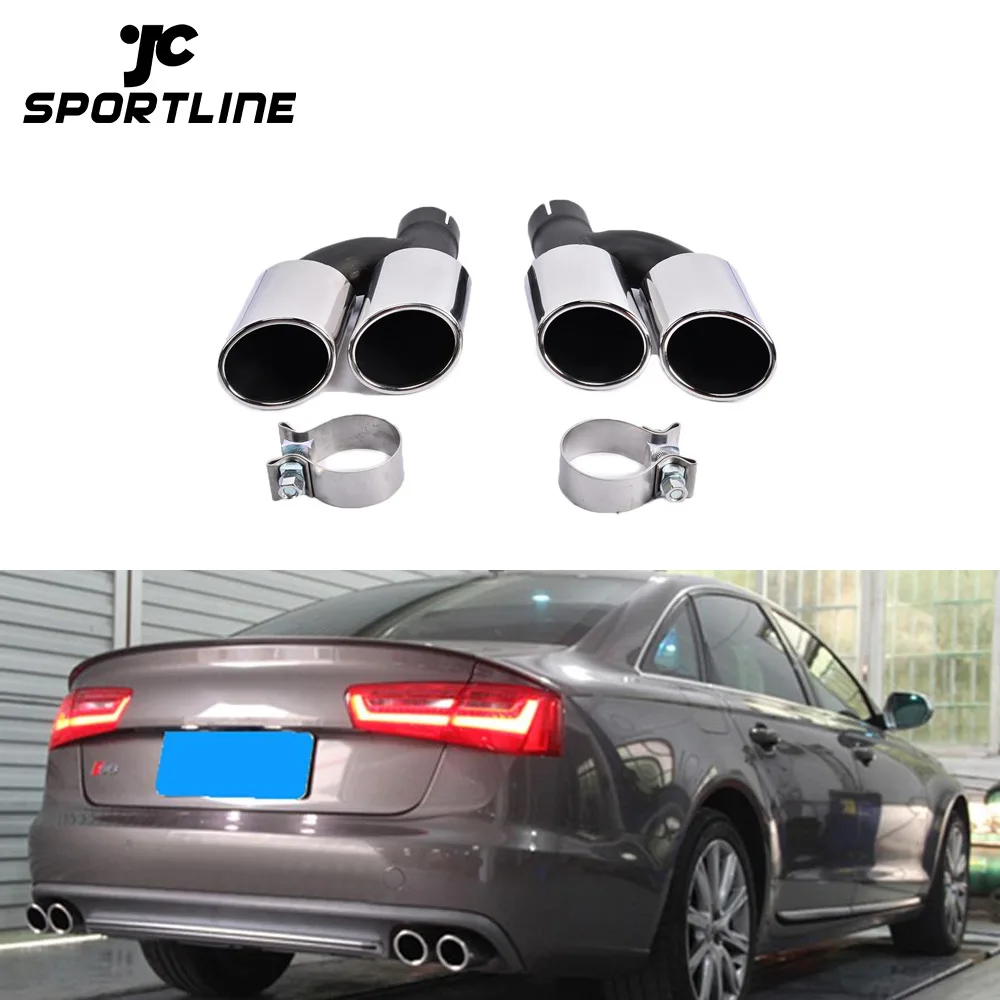 

304 Steel Oval S6 Car Exhaust Tips Quad Pipes For AUDI A6 C7 13-14