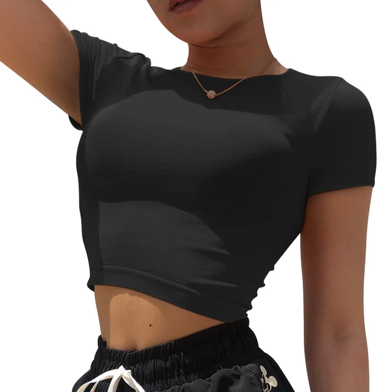 Gym T Shirt Basic Tees Women Fitness Crop Top
