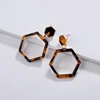 Fashion Geometric Hexagon Shape Tortoiseshell Drop Earrings Leopard Grain Acrylic Acetate Statement Earrings women