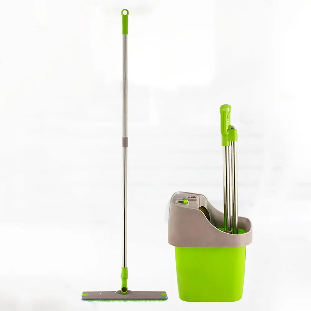 QFFL Mop And Bucket Set/Flat/Hand Wash Free/Spray Water/Scratch Hair/Wipe The Water/Three Effects Syncretic/Single Bucket/ Rotate/Snap-type Mop Green Wet Mops