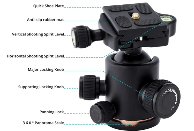 Tripod  ball head 360 degrees rotation  for DSLR camera mount
