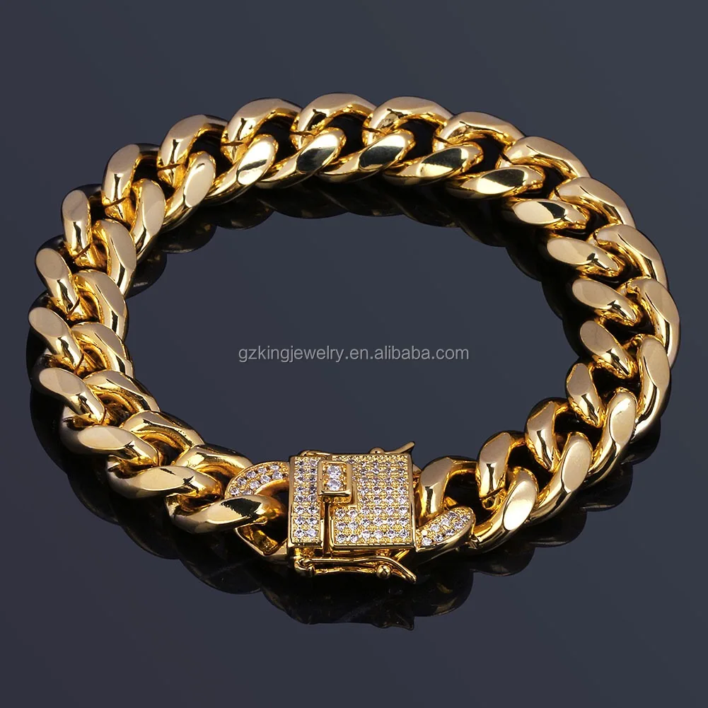 

Men  stainless steel 18k gold cuban link bracelet