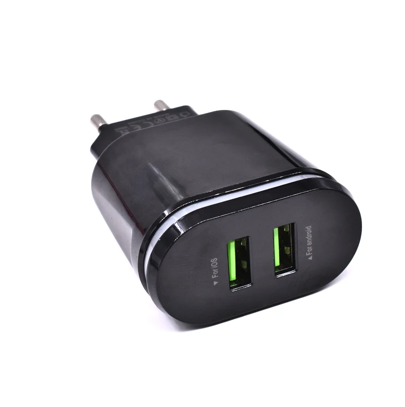 

hot products 3.1A 2 USB charger with LED light for mobile phone wall charger, Black/white