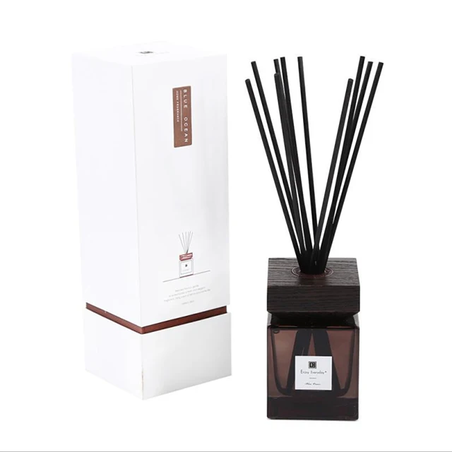 

Luxury square wooden bottle pure natural fragrance reed diffuser with custom packaging box, Color can be customized