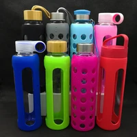 

Everich unbreakable glass water bottle with soft sleeve / silicone seal with bamboo lids
