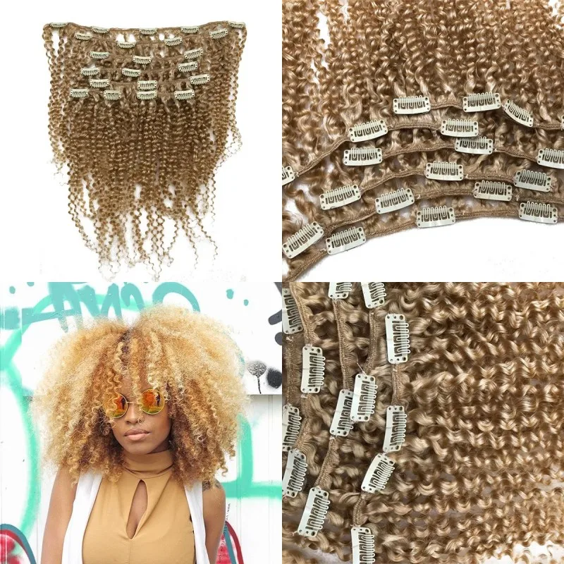 

Malaysian Human Hair 613# Afro Kinky Curly Blonde Clip in Hair Extensions for Women 7pcs/set