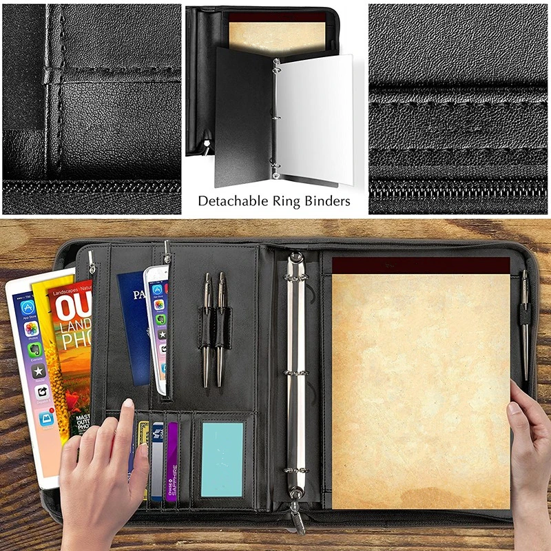 Professional Black Pu Leather Padfolio Portfolio Notepad Sleeve