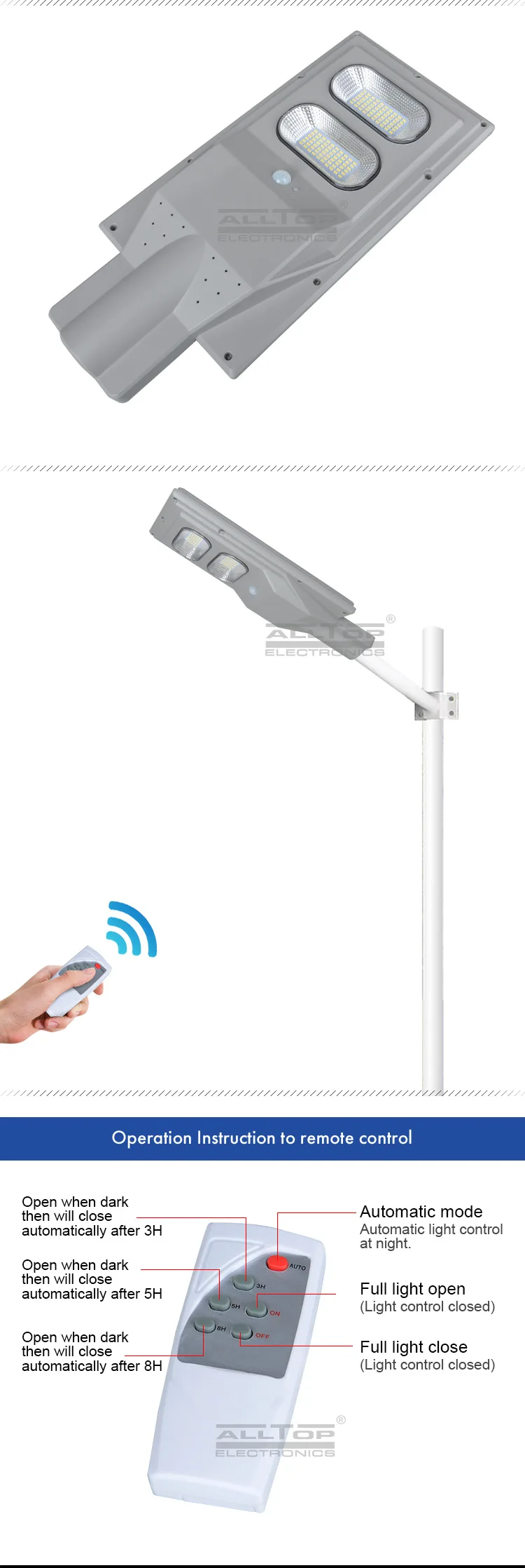 ALLTOP Zhongshan factory outdoor waterproof IP65 30w 60w 90w 120w 150w All In One LED Solar Street Light