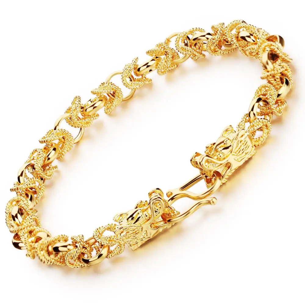 

18K gold plated domineering double dragon men's bracelet