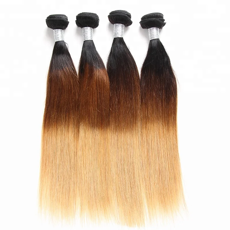 

10A Drop Shipping Maliaysian Human Hair Weave Ombre Light Brown 3 Tone Color 1B 4 27 Straight Wave Hair Bundles / Extensions