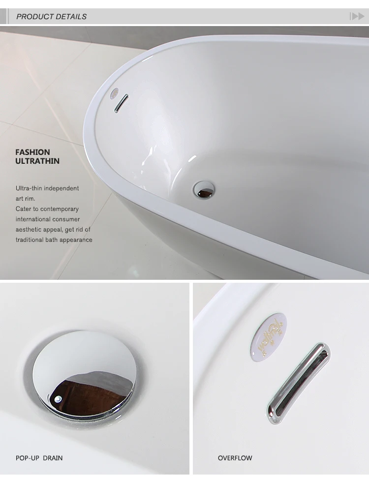 Waltmal OEM Service Cheap Portable Acrylic Left Drain Freestanding Deep Bath Tub In White WTM-02526