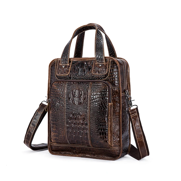 

Sample Available Luxury 9909 Coffee Shoulder Tote Bag Men Crocodile Pattern Leather Handbags Made In India Sale