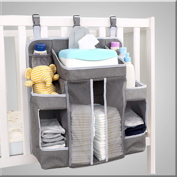 

Baby Nursery Organizer and Diaper Caddy Organizer, Hanging Changing Table Diaper Stacker for Crib Storage and Nursery, Gray