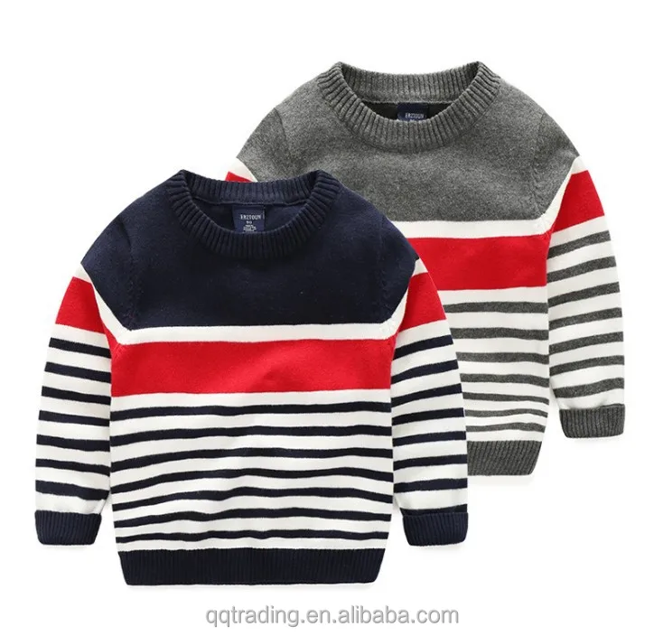 

2017 New style round neck pullover fall winter knitting patterns children stripes cotton sweater designs for kids, Navy;gray