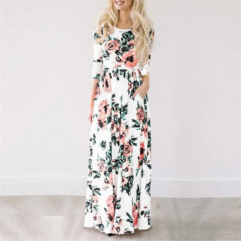 

2018 Summer Long Dress Floral Print Tunic Maxi Dress Women Evening Party Dress Vestidos de festa XXXL, Wine/blue/yellow/black/army green