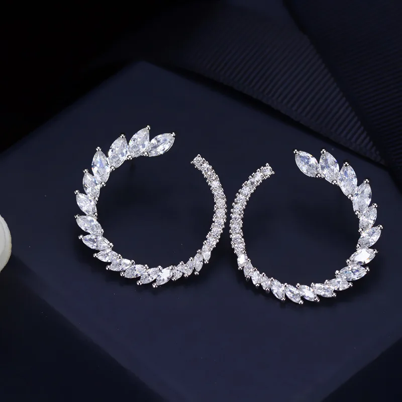 American Ladies Fashion Wedding Jewelry 18k White Gold Eternity AAA+ CZ Cubic Zirconia Crystal Circle Earrings