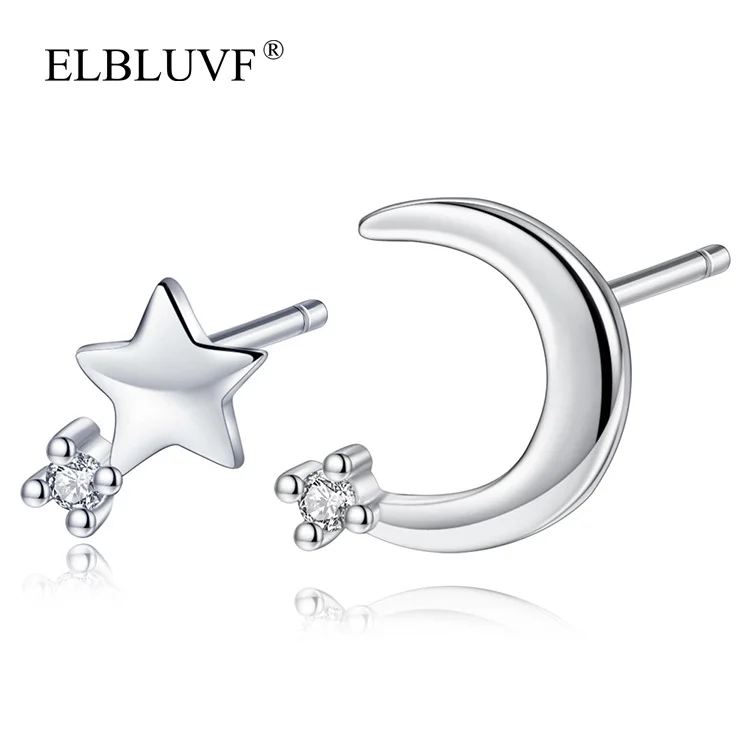 

ELBLUVF 925 Silver Plated Copper Alloy Jewelry Moon And Star Shape Lady Jewelry Stand Zircon, White gold