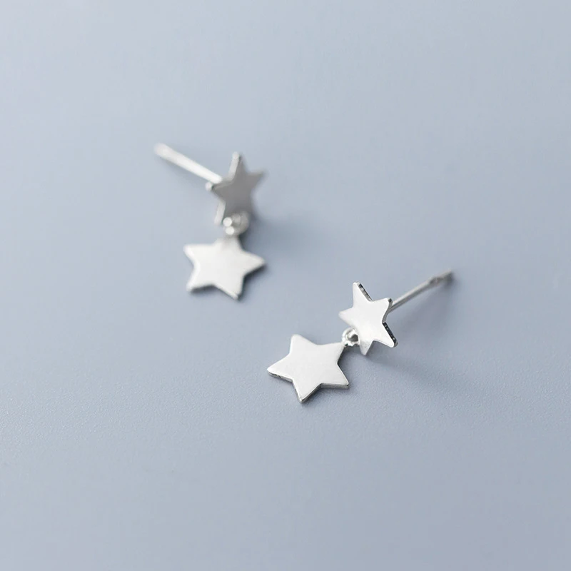 

Women Female Double Charm Star S925 Sterling Silver Stud Earrings Jewelry 2019