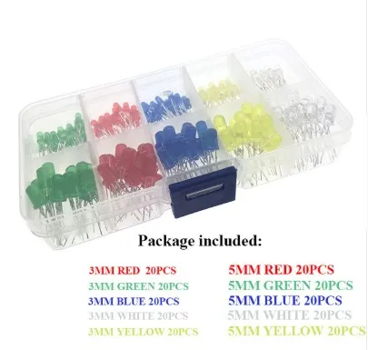 200Pcs 5mm 10 Colors LED Lights White Red Yellow Green Light Emitting Diodes Mix