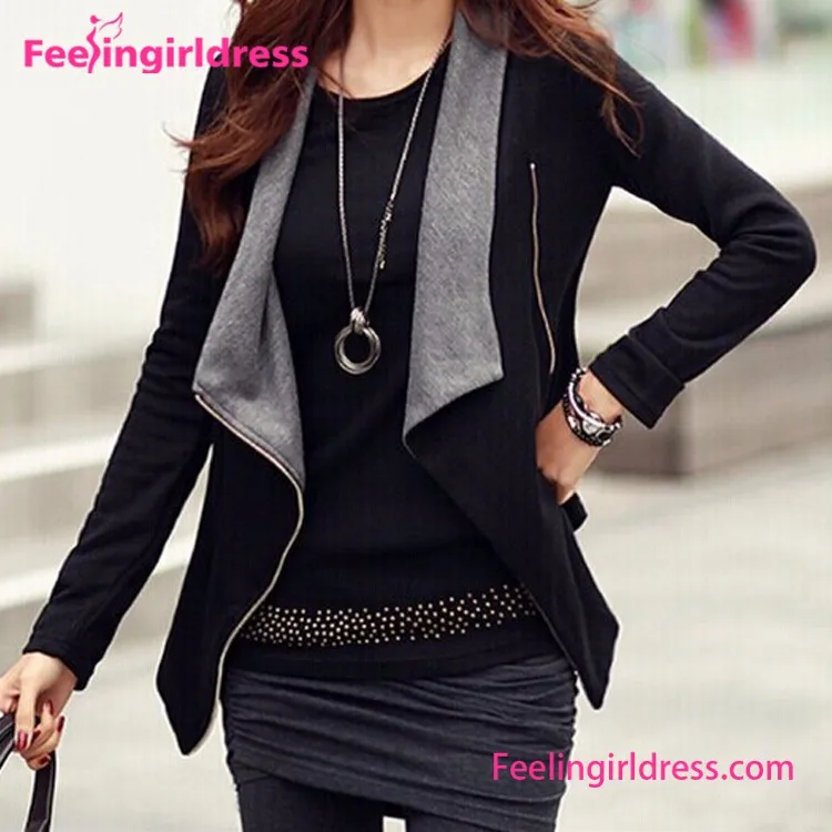 

Slim Turn Down Collar Side Zipper Winter Jacket Coat Women Cardigan