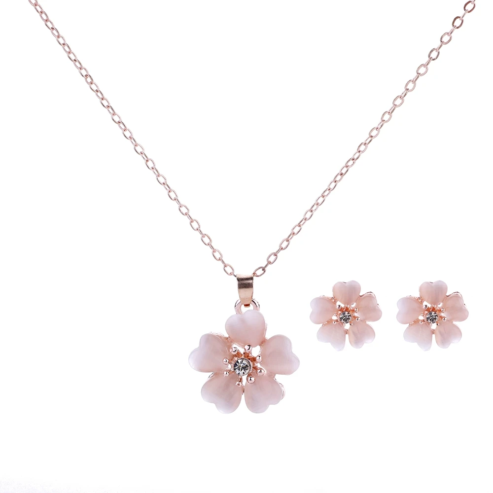 

new design fashionable flower shaped diamond glittering pendant bridal necklace set jewelry stud earring for women, Multi